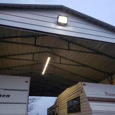 LED lighting installed in a metal carport