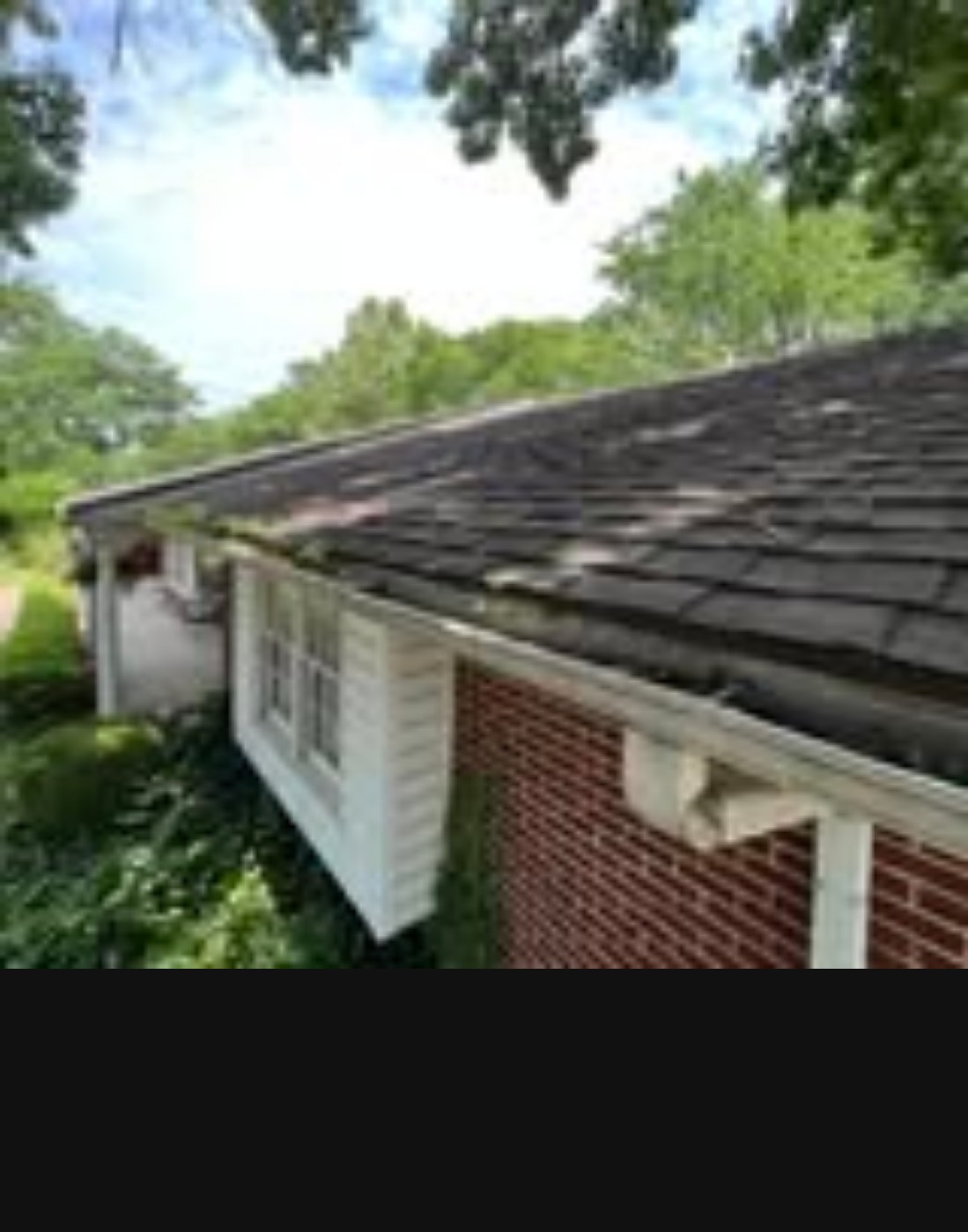 Roof edge and gutter before exterior cleaning