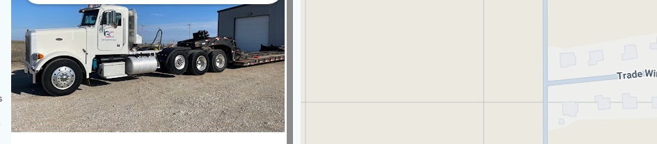 GC Enterprises semi truck and lowboy trailer at the Oologah shop