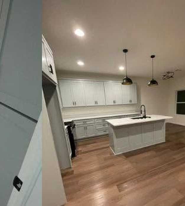 Clean kitchen island and cabinets