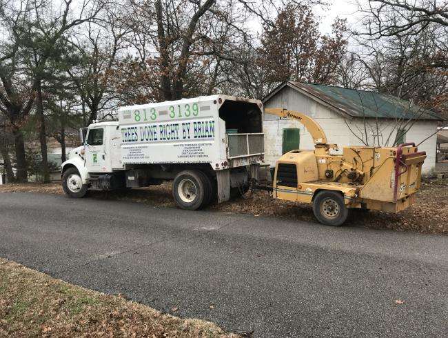 Chip truck and wood chipper on a Trees Done Right by Brian job